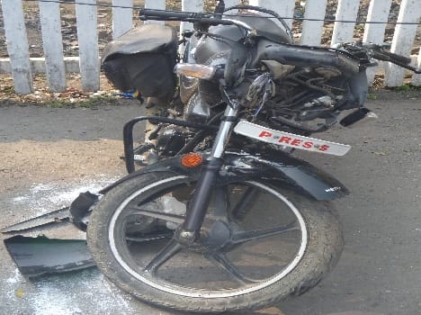 Damaged bike hit by train