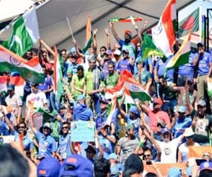stadium become blue sea with green dots in it
