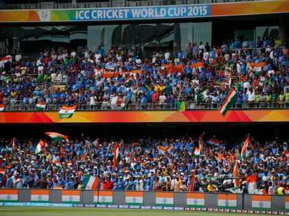 stadium become blue sea with green dots in it