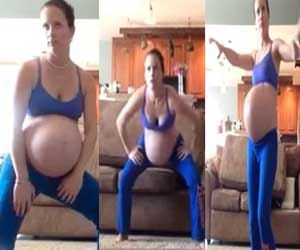 pregnanat woman dances on the tunes to induce labor pain