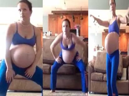 pregnanat woman dances on the tunes to induce labor pain