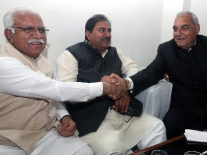 Bhupinder Singh Hooda, Manohar Lal Khattar, Abhay Chautala in an Event