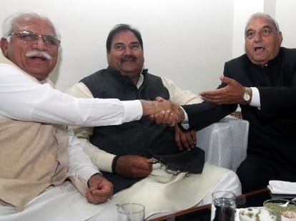 Bhupinder Singh Hooda, Manohar Lal Khattar, Abhay Chautala in an Event