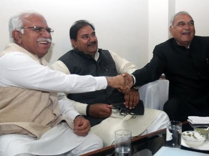 Bhupinder Singh Hooda, Manohar Lal Khattar, Abhay Chautala in an Event