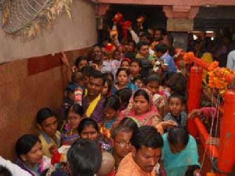 Due to the feet of her forehead devotees