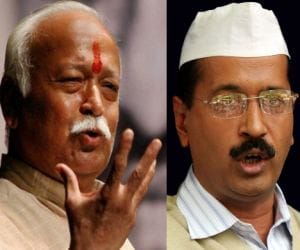 kejrival targets bhagwat on his statement mother teresa.