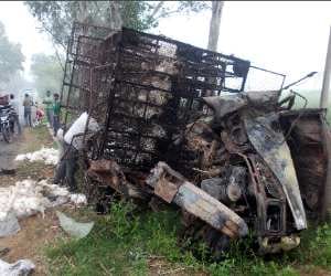 brutal accident in haryana, driver burnt alive