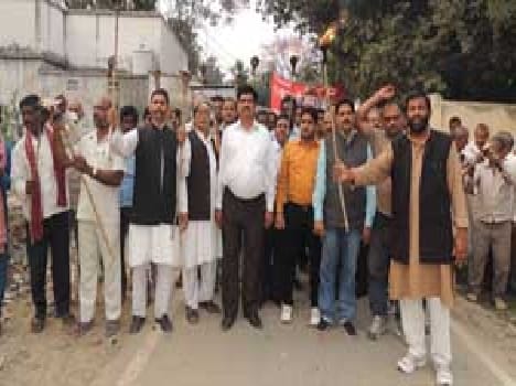 Workers march out