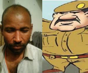 Policemen beat a rickshaw puller in Lucknow.