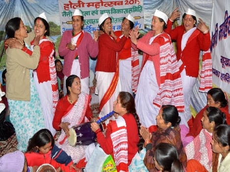 Women sit in Sukhatal Holly boom