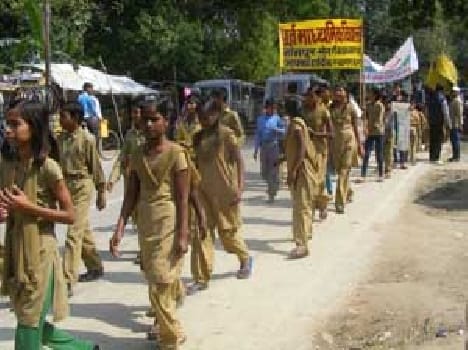 School children 's campaign rally .