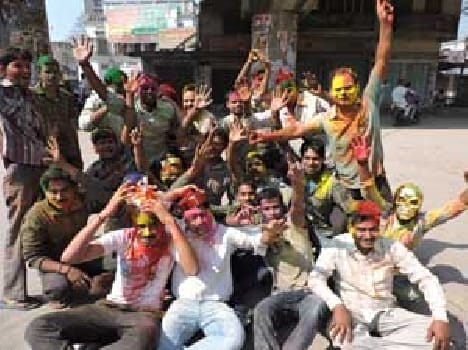 atmosphere be colourful, youth celebrated holi festival 