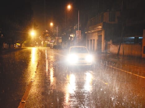  heavy rain in the city at late night