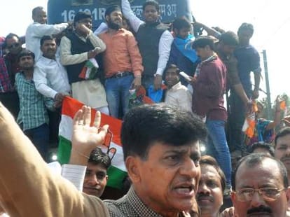 Congress protest against land acquisition bill.