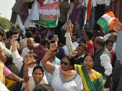 Congress protest against land acquisition bill.