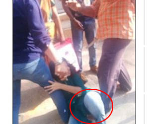 Young Indian woman is beaten and humiliated by her police father.