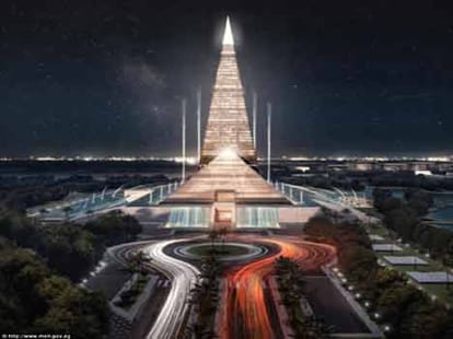  pyramid turning into a building