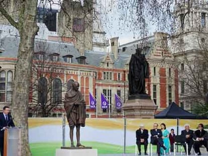Gandhi's statue in front of the British Parliament