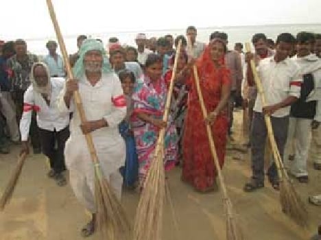 devotees Cleaning Ganga Ghat  