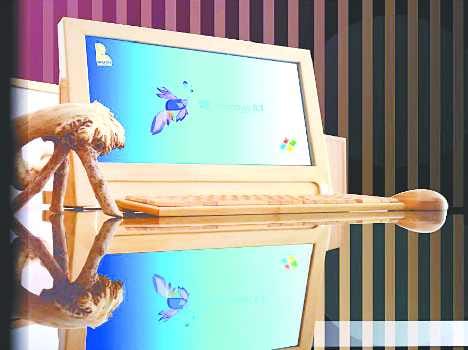 Made from pine wood monitor, CPU, mouse and keyboard