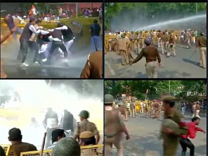lathi charge on congress workers by delhi police