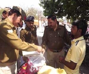 Police Special checking on bus stand