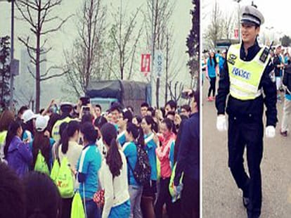 handsome officer creates a jam in marathon
