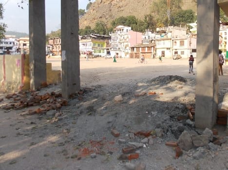 Construction of the entrance stairs , smashed