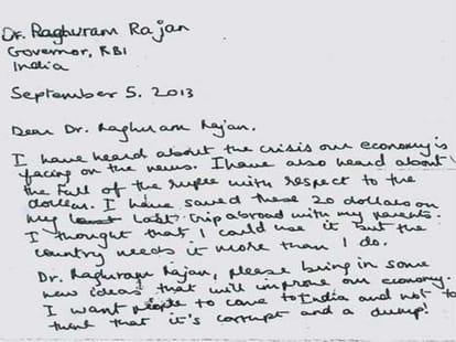 small girl wrote a letter to raghuram rajan