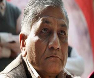 VK Singh's house, threw eggs.