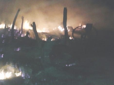 Five huts burnt