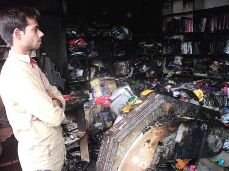 Readymade garments store ash from the fire