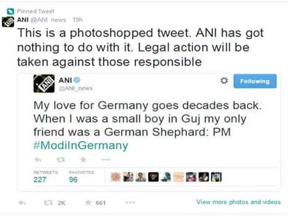 Fake ANI tweet on narendra modi got viral