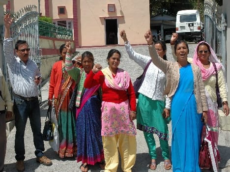 Anganwadi workers demonstrated by