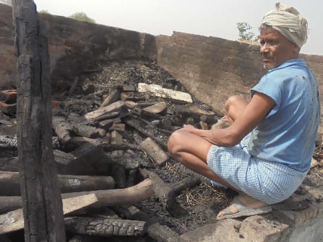Household ash from the fire, five animals died