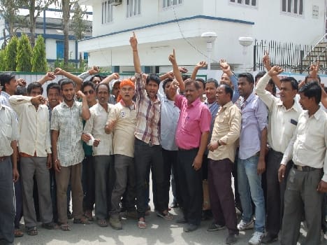 Protesting against the management of the bank