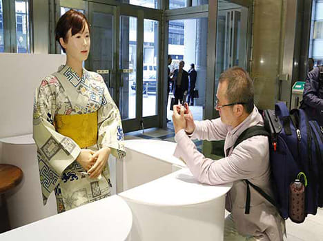 robot work as a receptionist in tokyo japan