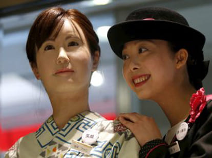 robot work as a receptionist in tokyo japan