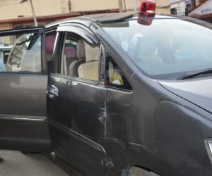 bike collided with health minister car.