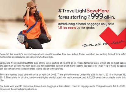 air travel for 999 rupees with spicejet