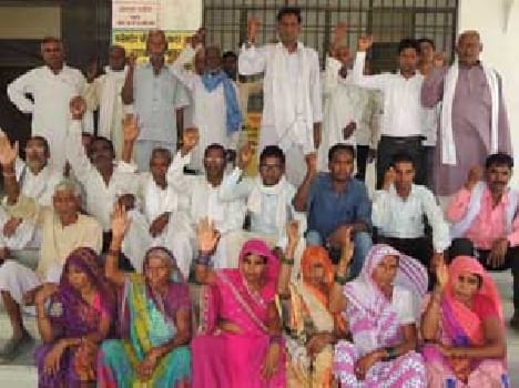 Villagers demonstrating against Gram Pradhan