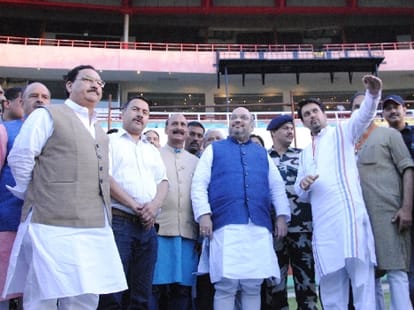 BJP chief Amit Shah on a vsit to Dharamsala.