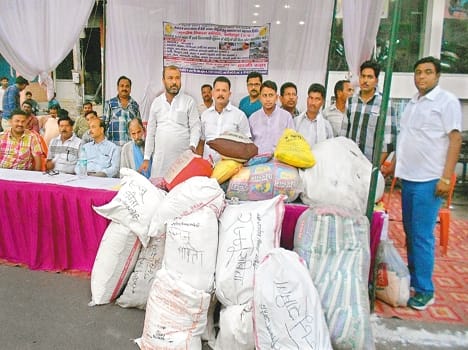 Collected relief supplies for earthquake victims