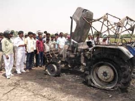 Straw burned, burnt tractors