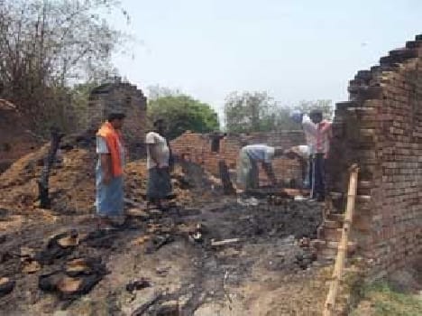Six huts to ashes by fire