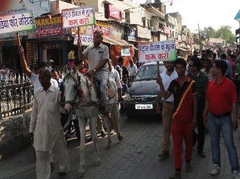 pathankot, car, horse, pull, Inflation, protest