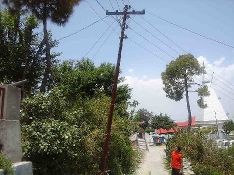 Broken electric pole and wires are made murderous swinging