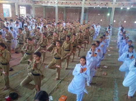 NCC cadets being taught yoga