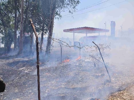 Gas station near the fire, alarm