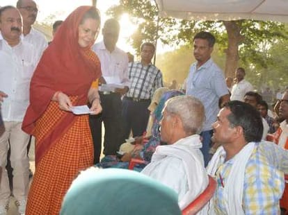 Sonia Gandhi targets Modi in Raebareli.